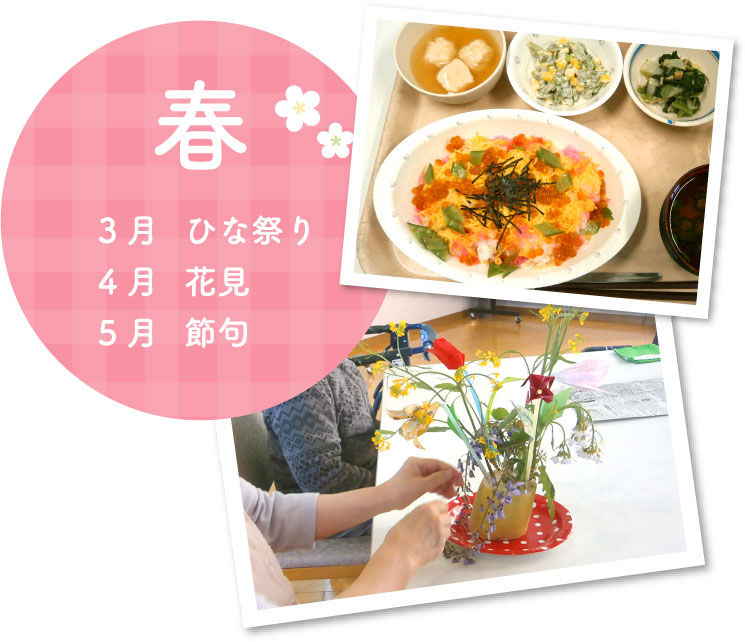 春　3月ひな祭り　4月花見　5月節句